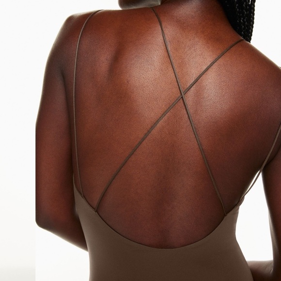 BABATON ARITZIA Brown Contour Scoop‎ back Midi Bodycon Dress Size Large - Picture 2 of 11